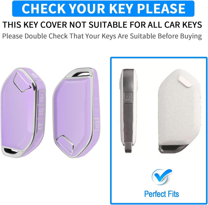 QBUC for Kia Key fob Cover,Soft TPU 360°Car Key Case Protector with Leather Keychain Compatible with Kia Telluride 2023/2024 5 Buttons Smart Key (Purple) - Image 2